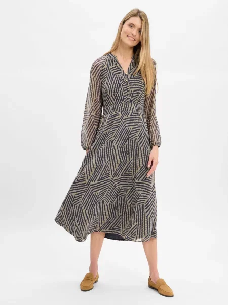 Długa sukienka z kołnierzem z lamówką More & More szara