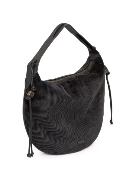 Τσάντα shopper Coccinelle κοτλέ με κορδόνι μαύρο