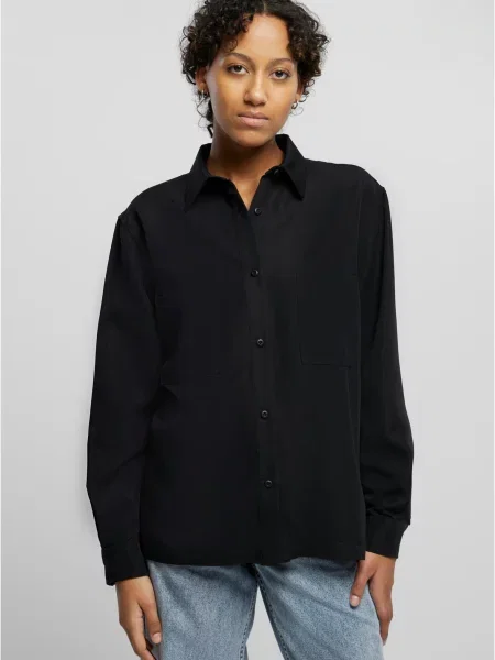 Cămașă Urban Classics din țesătură twill negru