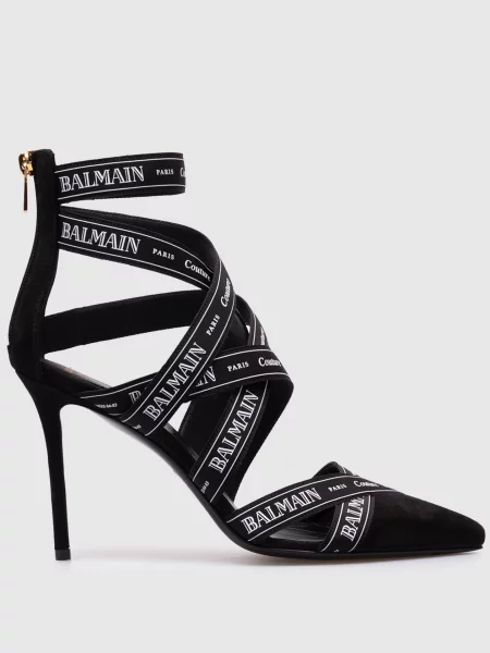 Замшеві босоніжки з брендованими стрічками Balmain чорні