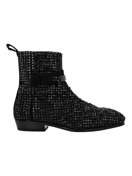Botki Philipp Plein zamszowe bez obcasa z kamieniami czarne