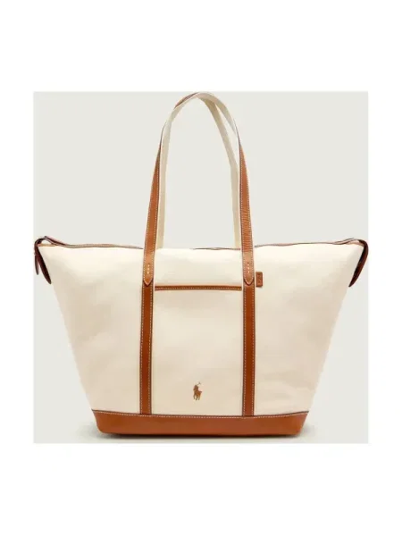 POLO RALPH LAUREN Shopper táska bőr hozzáadásával bézs