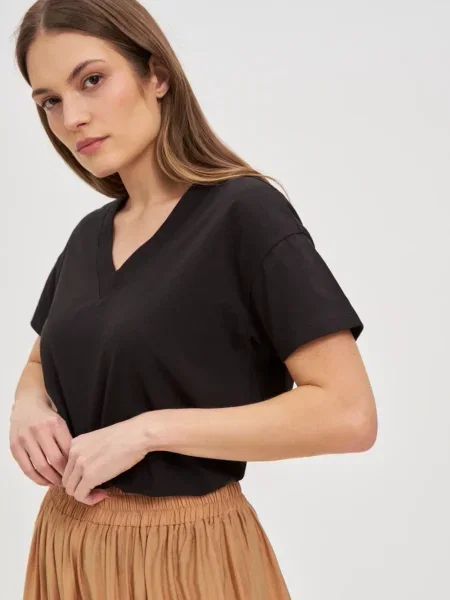 Tricou Marisse cu decolteu în V negru