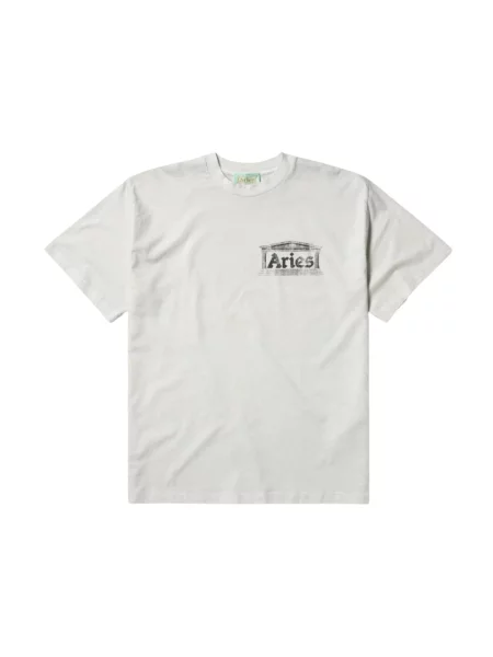 Aries t-shirt Aged Ancient Temple SS Tee beżowy z nadrukiem biała