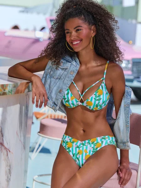 BUFFALO Bikini zgornji del meta / žad / mandarina / off-bela bela