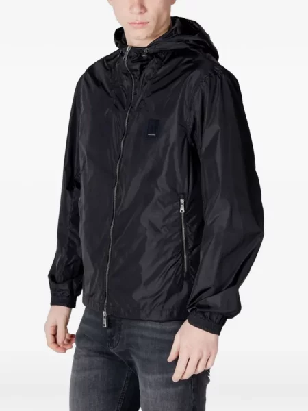 Μπουφάν Armani Exchange με κουκούλα με αυτόγραφο μαύρο