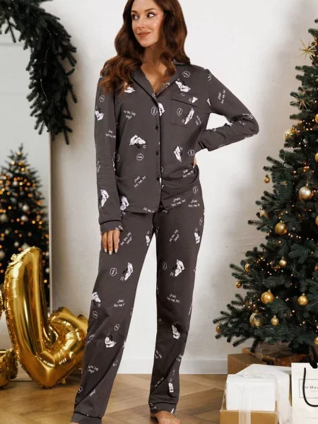 Пижама Leinle с длинным рукавом серая