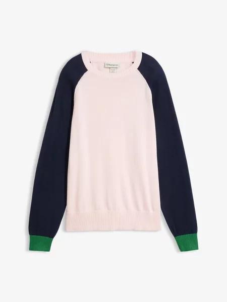 Sweter z cienkiej dzianiny z domieszką bawełny i raglanowymi rękawami różowy