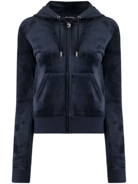 Hanorac cu glugă Juicy Couture cu broderie din velur albastru