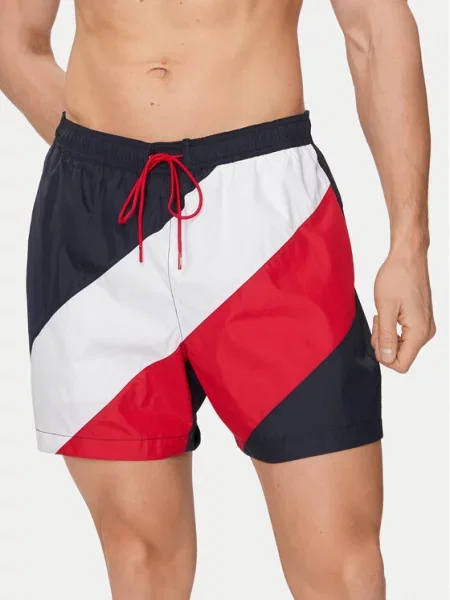 Szorty kąpielowe Tommy Hilfiger Medium Drawstring Diag desert sky białe