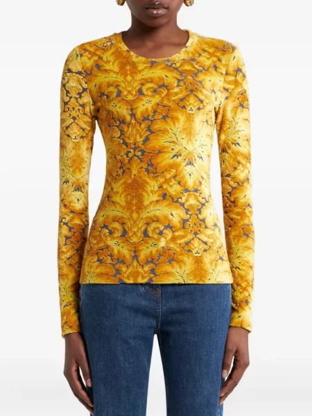 Tricou Etro din jacard lung galben