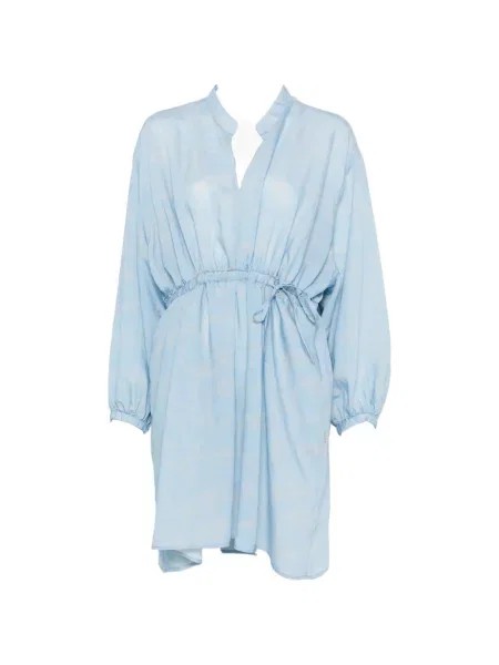 Sukienka mini Woolrich z dekoltem w serek wiązana niebieska