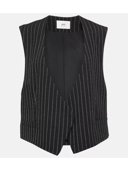 Vestă Ami Paris de lână cu dungi negru