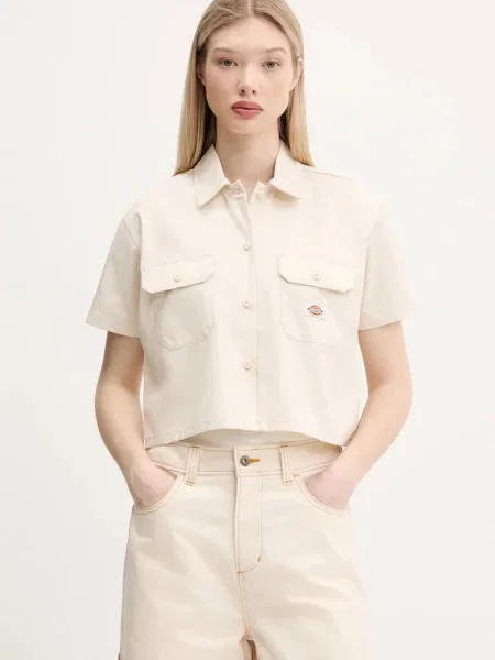 Риза Dickies дамска със свободна кройка с класическа яка бежово