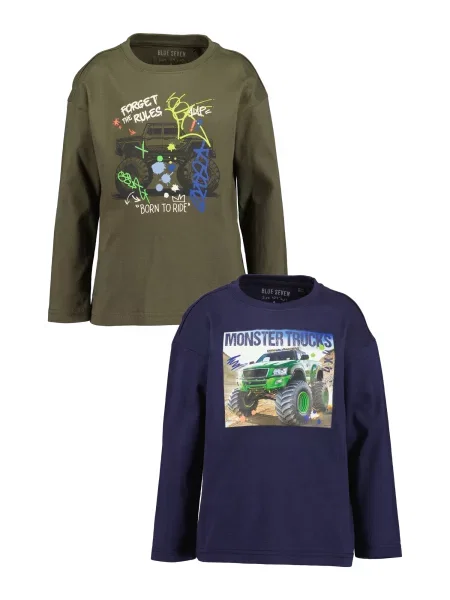 BLUE SEVEN Tricou albastru închis / kaki / verde limetă alb