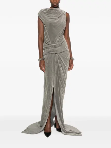 Rochie maxi Rick Owens de catifea drapată gri