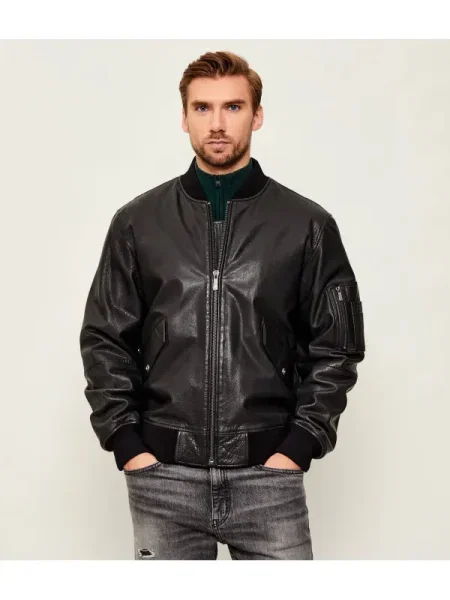 Just Cavalli Geacă de piele bomber negru