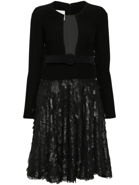 Rochie midi Gemy Maalouf cu franjuri până la genunchi de costum negru