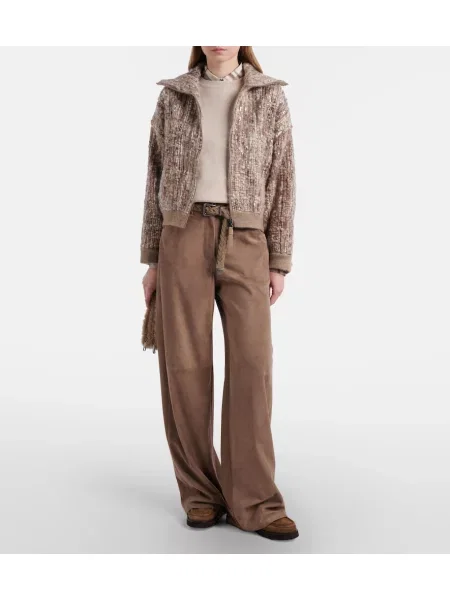 Pantaloni Brunello Cucinelli din piele de căprioară bej
