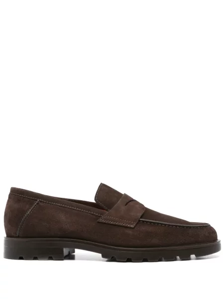 Pantofi loafer Santoni din piele de căprioară maro