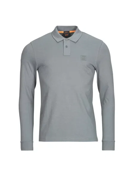 Polo majica Boss z dolgimi rokavi siva