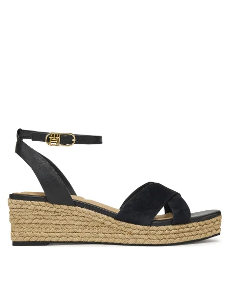 Кожени сандали Tommy Hilfiger LEATHER & SUEDE MID WEDGE ESPAD черно