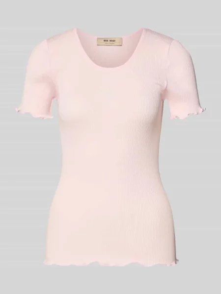 T-shirt z prążkowaną strukturą model Elaine' Mos Mosh różowa