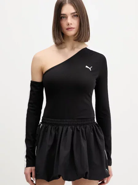 Puma longsleeve z bawełny Asymmetric Longsleeve czarna