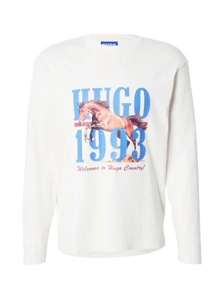 HUGO Tricou Nevalon albastru deschis / maro / maro coniac alb