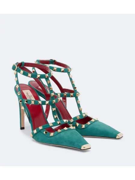 Pantofi cu toc Valentino Garavani din piele de căprioară slingback albastru