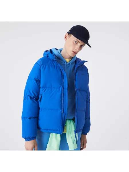 Lacoste Pikowana Wodoodporna Krótka Kurtka niebieska