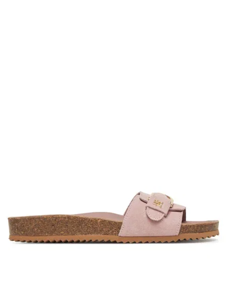Велурени чехли Tommy Hilfiger SOFT SUEDE ADJUSTABLE MULE розово