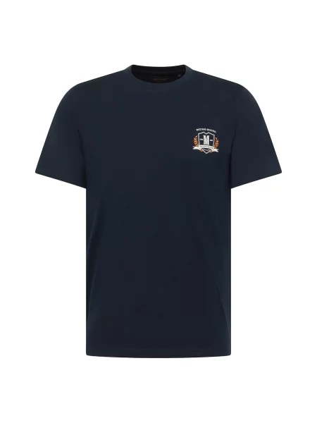 MUSTANG Tricou Austin bleumarin / maro deschis alb