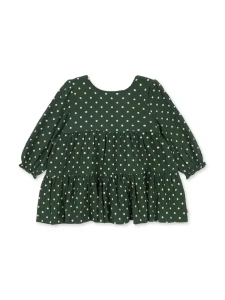 Konges Sløjd šaty s rozšíreným strihom s elastanom ELIN LS BOW DRESS GOTS zelená