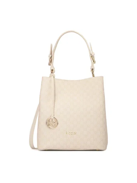 Torebka skórzana Kazar skórzana z nadrukiem biała