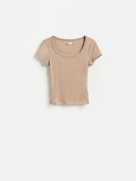 Reserved Tricou slim fit cu adaos de modal cafeniu