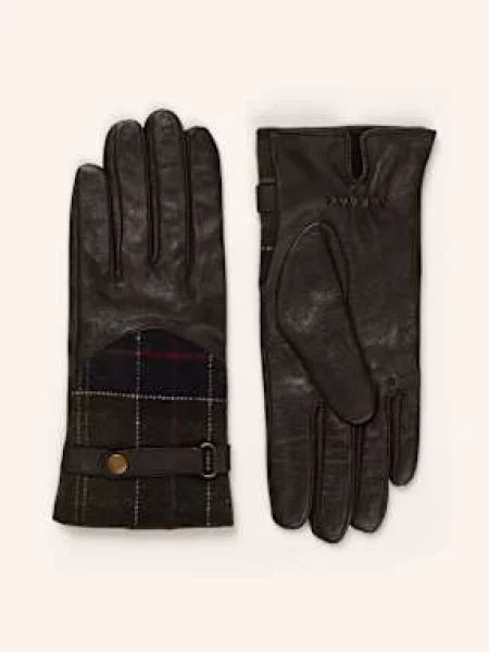 Barbour Kožené Rukavice Tartan tmavě hnědá