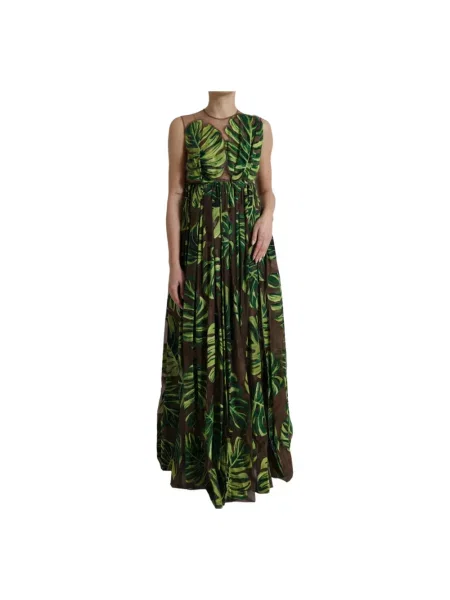 Jedwabna długa sukienka maxi Dolce And Gabbana zielona
