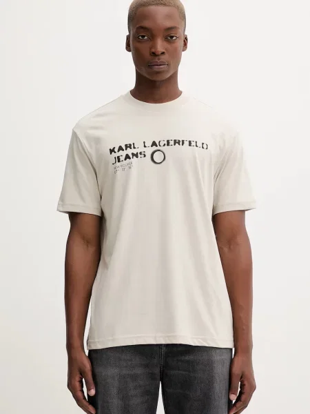 Тениска Karl Lagerfeld Jeans с принт бежово