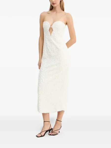 Rochie midi Bardot până la genunchi de costum alb