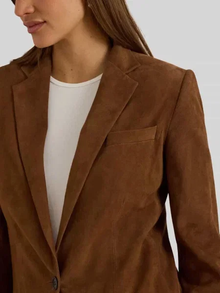 Żakiet o kroju regular fit z prawdziwej skóry welurowej Lauren Ralph Lauren brązowa