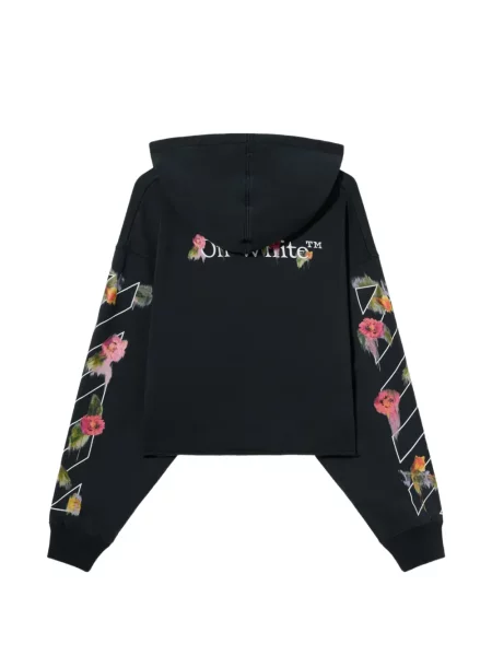 Hanorac cu glugă Off-white cu model floral alb