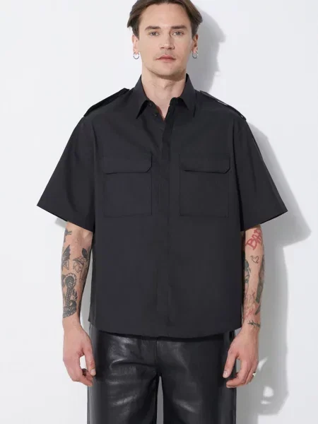 Srajca Neil Barrett Loose Military Police Detail Short Sleeve Shirt črna