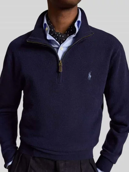 Sweter Ralph Lauren wełniany ze stójką z długim rękawem niebieski
