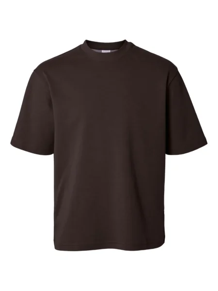 Tricou Selected cu decolteu rotund maro