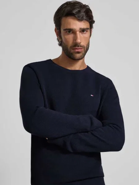 Sweter z dzianiny o kroju regular fit z czystej bawełny Tommy Hilfiger granatowy