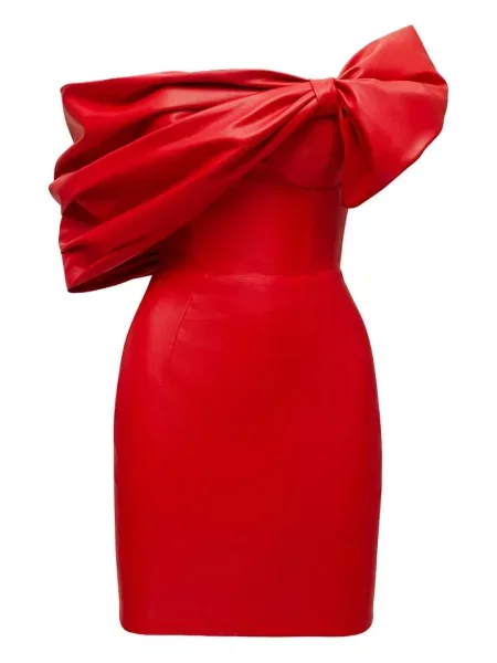 Mała sukienka mini Lika z kokardką garniturowa czerwona