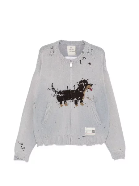 Cardigan Maison Mihara Yasuhiro zdrențuiți tricotate gri