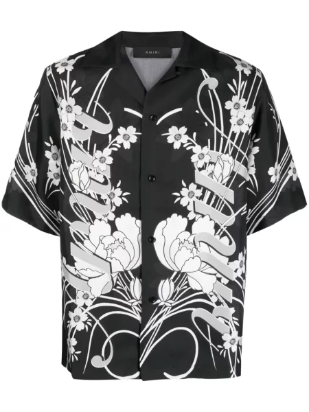 Cămașă Amiri de mătase cu model floral cu imagine negru