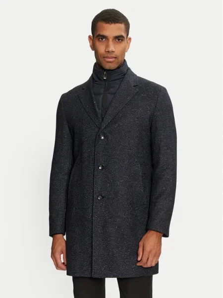 Boss Palton de lână H-hyde Bleumarin